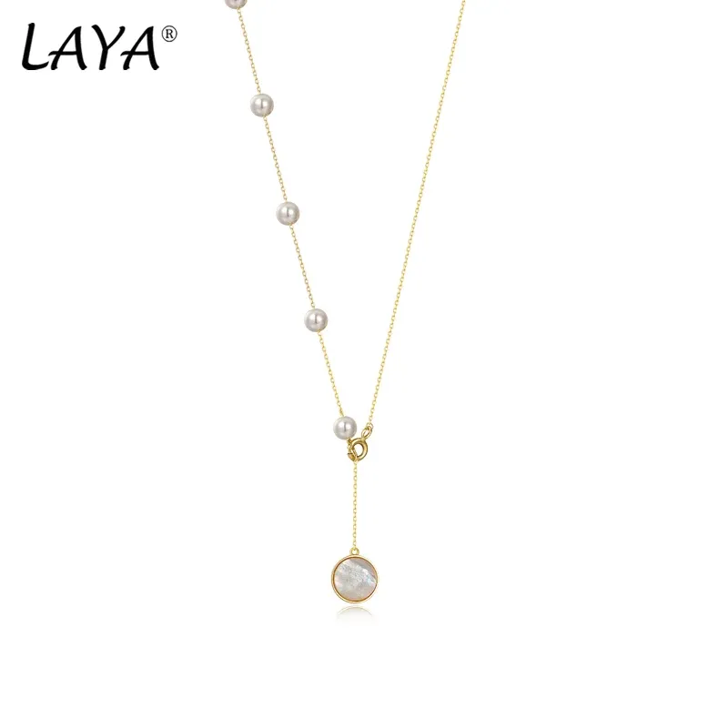 Pendants LAYA Korean Shiny Zircon Shell Pearl Gold Necklace For Women 925 Sterling Silver Statement Female Boho Vintage Jewelry Gift