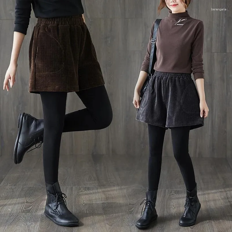 Shorts femininos 2024 outono inverno moda solta pernas largas feminino cintura alta veludo senhoras cor sólida calças curtas x82