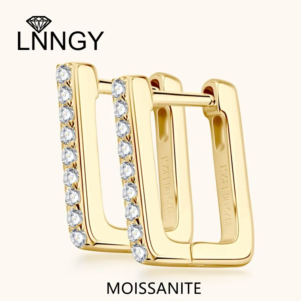 Brincos lnngy d cor 1.5mm moissanite brincos requintados 925 prata esterlina retangular brinco de argola para mulheres laboratório diamante jewerly