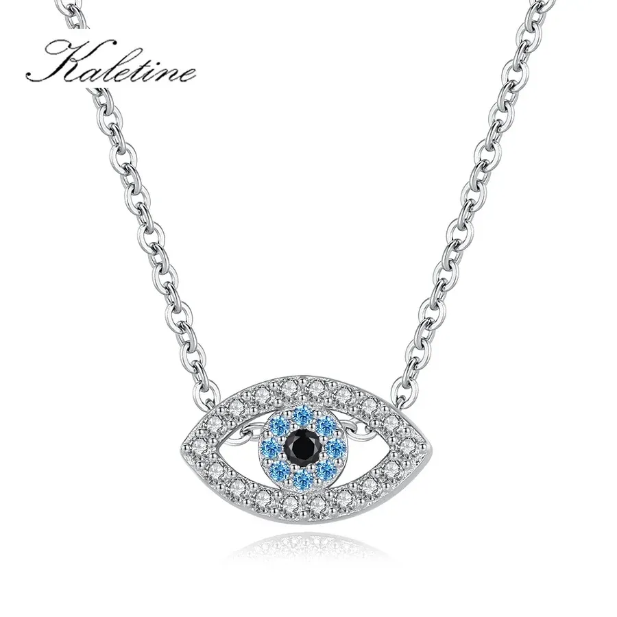 Hängen Kaletine Lucky Eye Evil 925 Sterling Silver Pendant Choker Halsband Aquamarine Zircon Charms Halsband smycken för kvinnor män