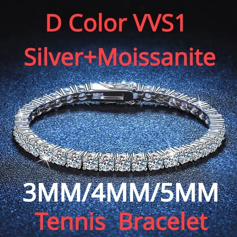 Bransoletki Prawdziwy 3 mm d vvs Moissanite Tennis Bransoletka mija Diamentowy test błyszczący solidny s925 biżuteria
