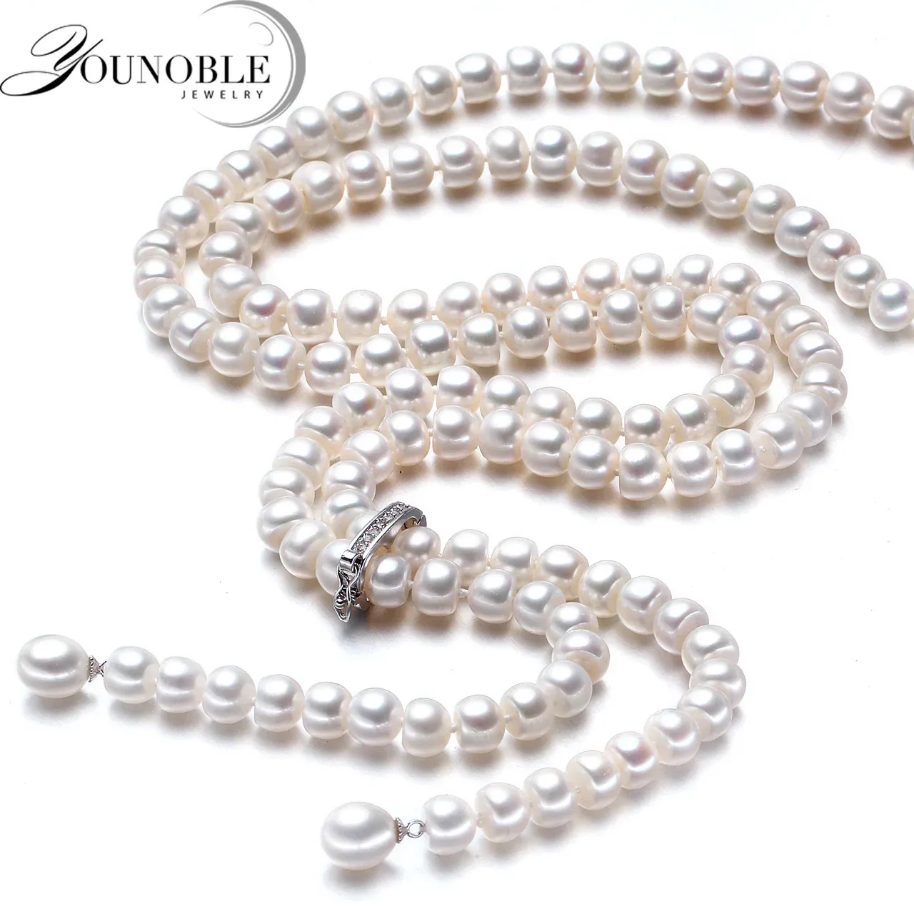 Colares de 900 mm Tassel moda de pérola longa colar de pérola natural pérola de água doce 925 jóias de prata esterlina para mulheres colar de declarações presente