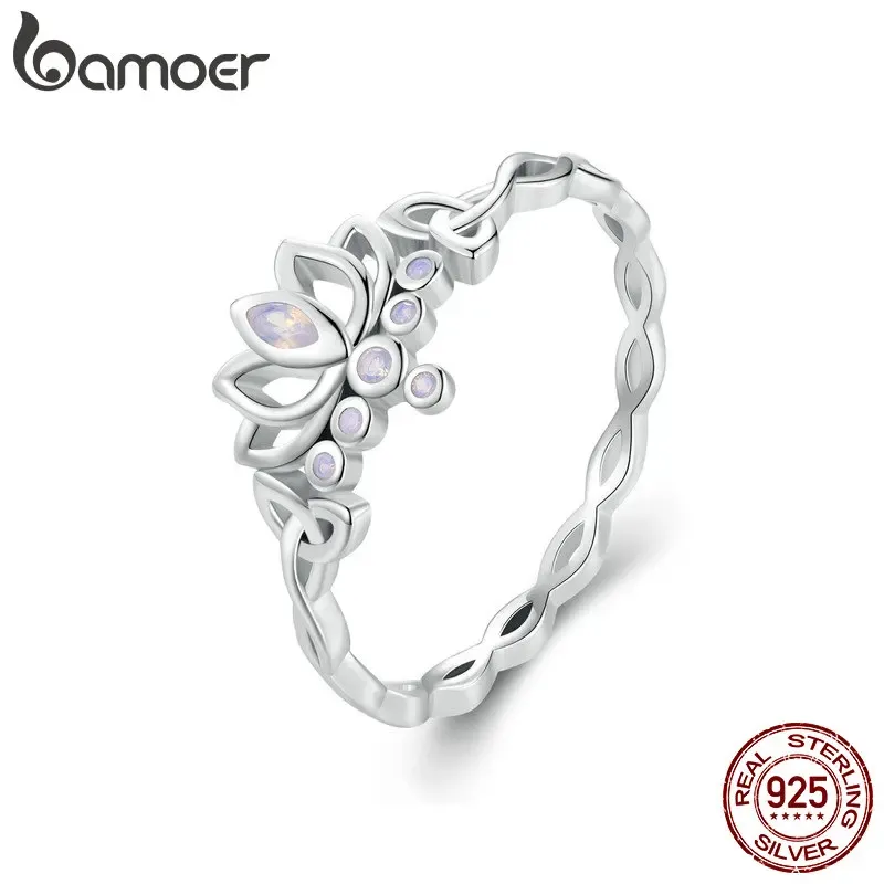 Anneaux Bamoer 925 bague en argent Sterling Lotus bague de fleur celtique exquise pour femmes filles cadeau de fête d'anniversaire bijoux fins