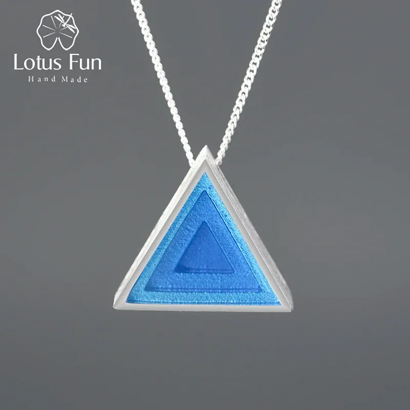 Pendants Lotus Fun 925 Sterling Silver Original Minimalism Style Fine Jewelry Geometric Triangle Design Epoxy Pendant without Necklace