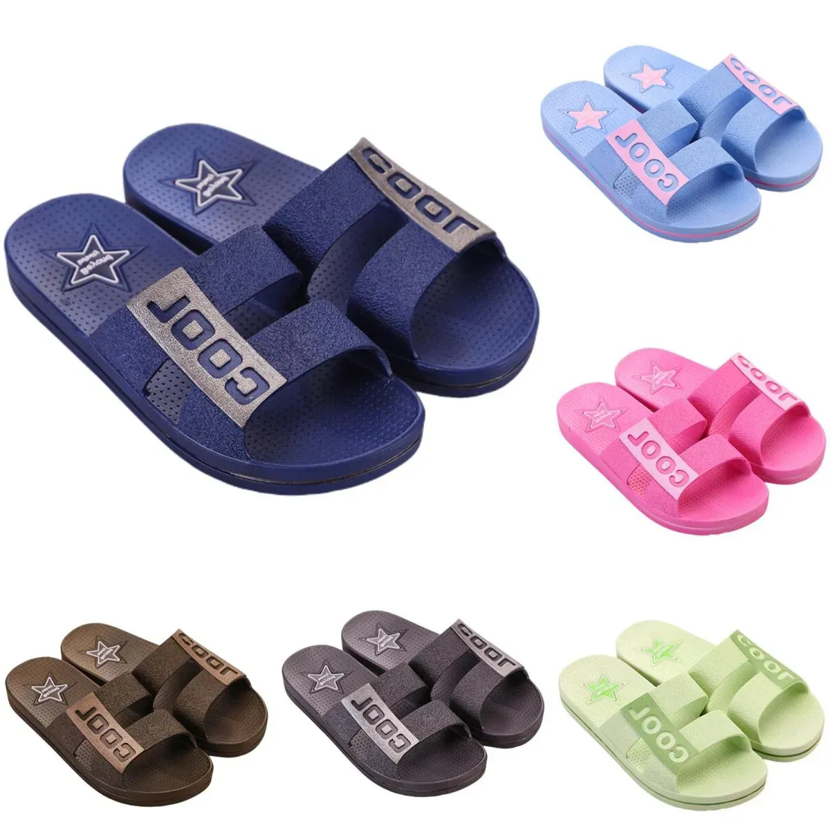 Style18 Erkek Kadın Terlik Yaz Slaytları Sandalet Yaz Siyah Pembe Kahve Yeşil Mavi Kıyısı Banyo Erkekler Antiskid Sıker Sandal Boyutu 36-45