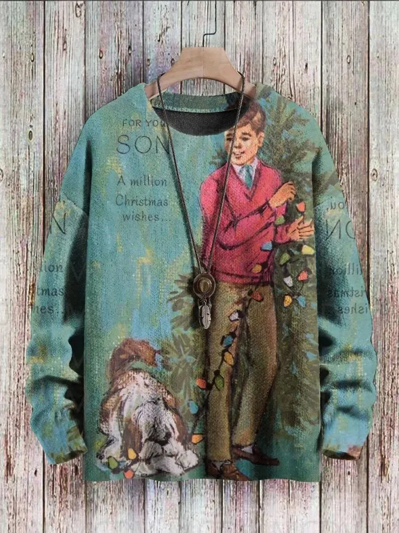 Herren Hoodies Weihnachten Niedlicher Hund Buntes Kunstmuster Drucken Lässiger Strickpullover Pullover für Damen