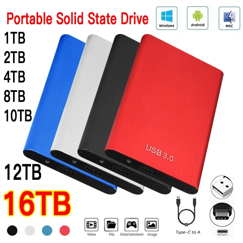 Kutular Sabit Sürücü Harici Orijinal 1 TB Taşınabilir SSD Sabit Disk USB 3.0 Yüksek Hızlı Hızlı Transferler Dizüstü bilgisayar/Masaüstü Depolama için 2 TB