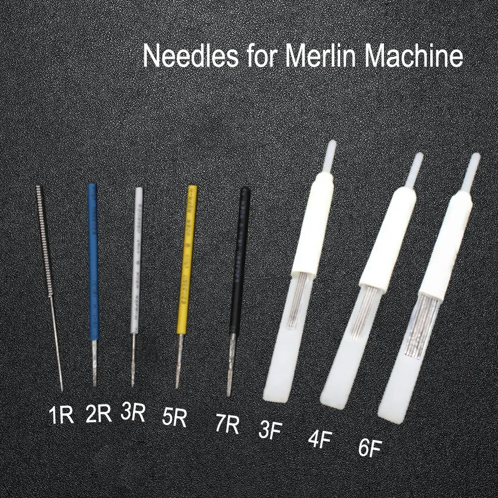 Supplies 50pcs / 100pcs 1r / 2r / 3r / 5r / 7r / 3f / 4f / 6f aiguilles de tatouage pour le maquillage permanent et les conceptions de lèvres Merlin Hine