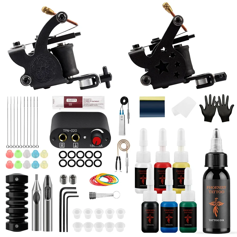 Kits Tattoo Kit Beginner Tattoo Machin مع إبر إمدادات الطاقة صبغة حبر دائمة وشم كامل