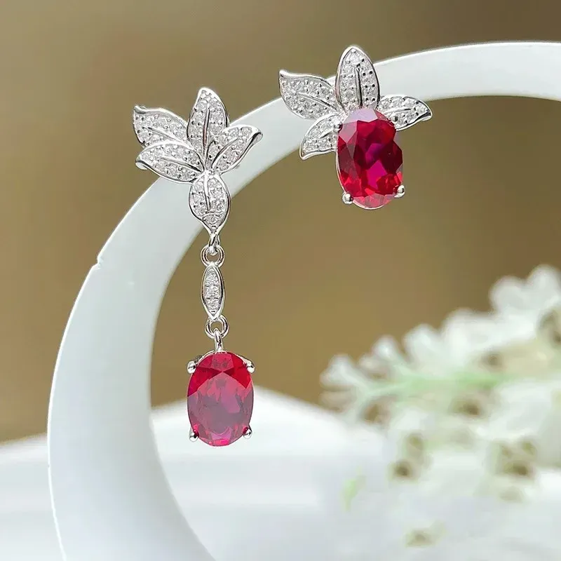 Boucles d'oreilles en rubis pour femmes, en argent 925, tempérament, petit sens exquis, Design de Niche