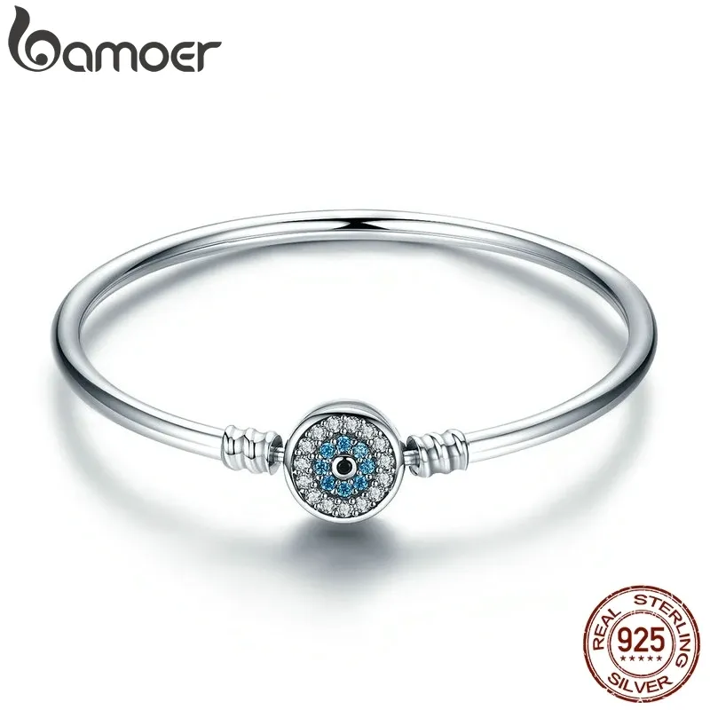 Bangles Bamoer Authentic 925 Sterling Gümüş Mavi Kötü Göz Bangle Demon Göz Bilezik Clear CZ Lüks Zincir Takı SCB012