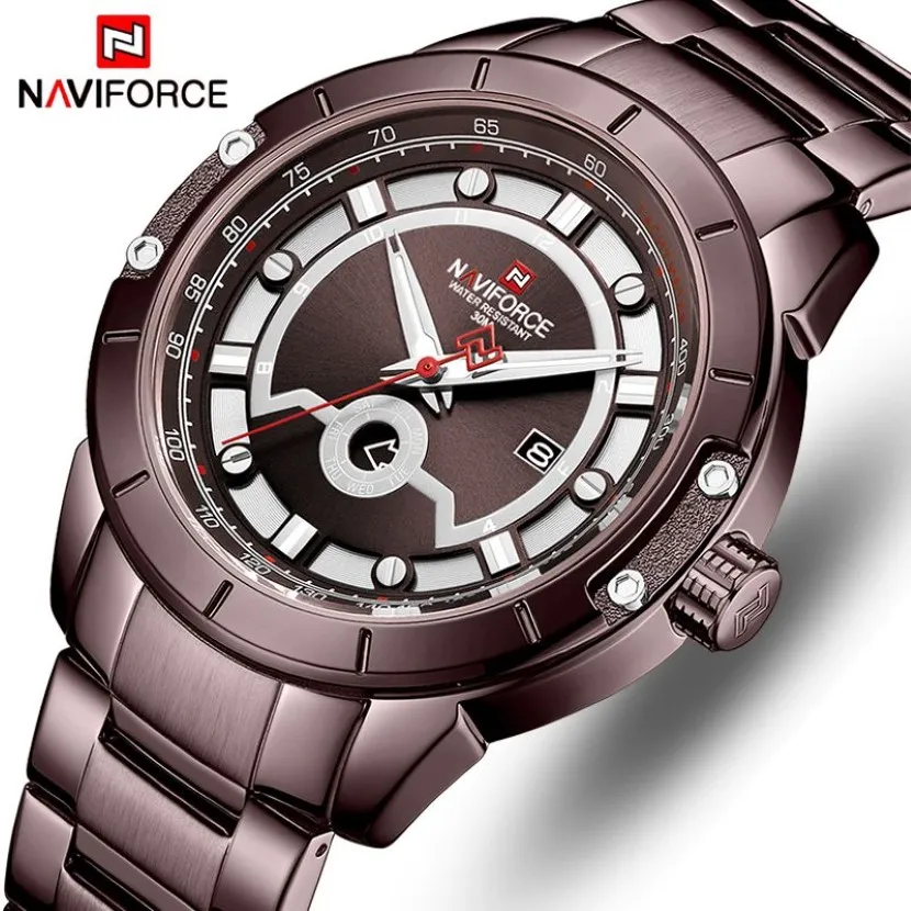 NAVIFORCE Mens Watches Top Brand Fashion Sport Watch Men Full Steel Waterproof Quartz Wristwatch for Men Clock Relogio Masculino244A