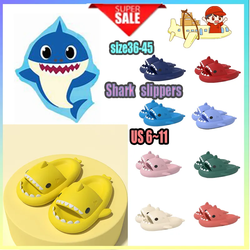 Designer Casual Platform Shark Slides tofflor Män Kvinna Anti Rainbow Slip Wear-Resistent Light Weight Breattable Low Cut Super Super Sandaler Flat Size35-47