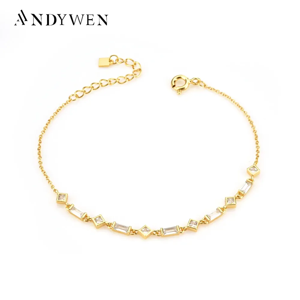 Bangles ANDYWEN 925 Sterling Silver Gold Zircon Charm Chain Bracelet Pulsera de cadena JANET Cristal Oro 2021 Women Wedding Jewelry