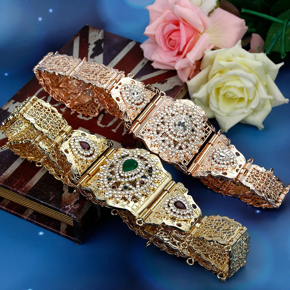 Jewelry Sunspicems Chic Moroccan Belt for Women Gold Silver Color Rhinestone Waist Chain Adjustable Bridal Caftan Belt Wedding Jewelry