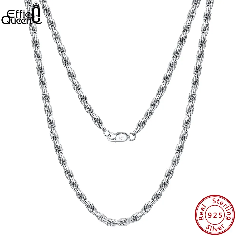 Kettingen Effie Queen Echt 925 Sterling Zilver Italiaanse DiamondCut Touw Ketting Ketting voor Vrouwen Mannen 18K Gouden Twist Chain Sieraden SC29