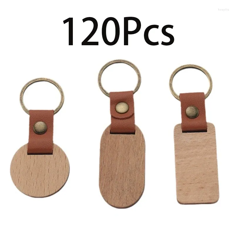 Porte-clés 120pcs rond en bois rétro rectangle porte-clés en métal de hêtre