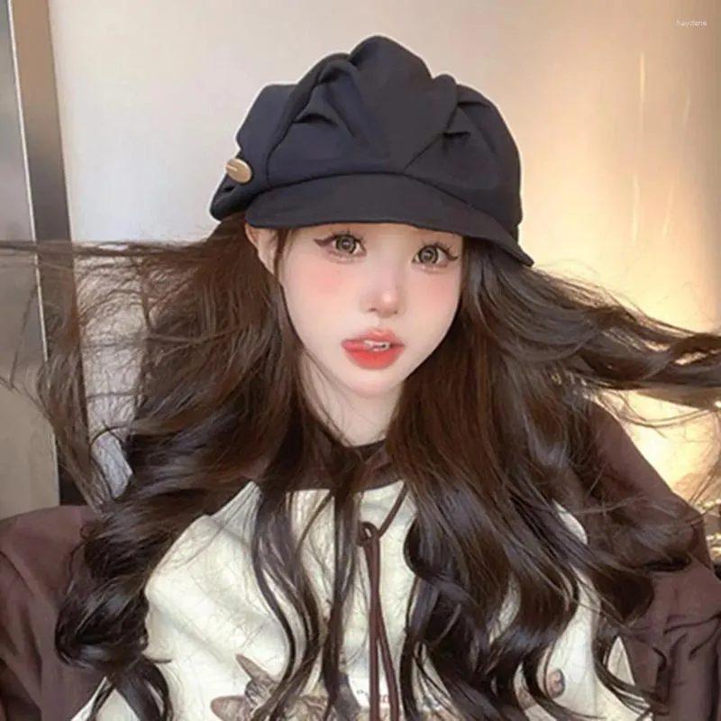 Berets Breathable Beret Hat Chic Women's Autumn/winter Hats With Extended Brim Button Decor Stylish Streetwear For Warmth Fashion