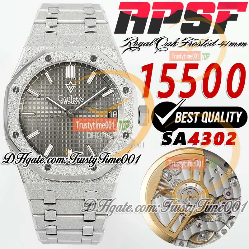 APSF 15500 Frosted SS SA4302 Montre automatique pour homme 41 mm Cadran texturé gris Marqueurs de bâton en acier inoxydable Bracelet SS Super Edition Trustytime001 Montres-bracelets