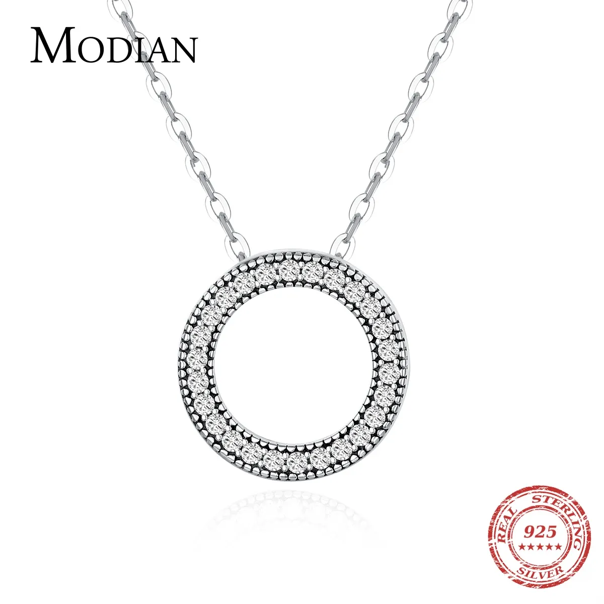 Colares Modian Romantic Romantic Real 925 Sterling Silver Fashion Round Hearts Colar para mulheres Fantásticas Life Colares de casamento Presente de joias