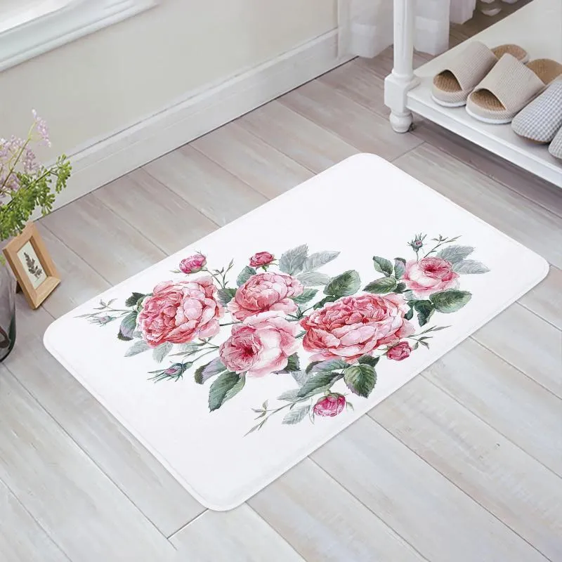 Tapis Rose Rose Aquarelle Fleur Cuisine Tapis De Sol Salon Décor Tapis Maison Couloir Entrée Paillasson Balcon Porte Tapis Antidérapant