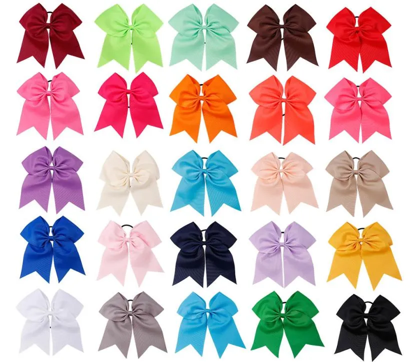 25 pezzi 7quot Solid Cheer Bows Fasce elastiche colorate per capelli Grosgrain Coda di cavallo Archi per capelli Per bambini Accessori per capelli per ragazze Y20077055061