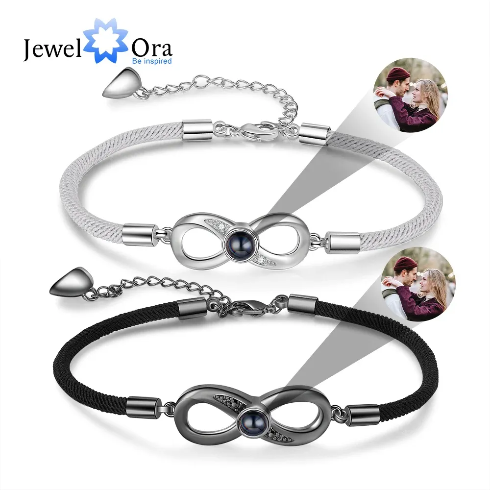 Pulseras Pulseras personalizadas con dijes de infinito para mujeres y hombres, brazalete de proyección de fotos personalizado, regalo de joyería para pareja, esposa y marido