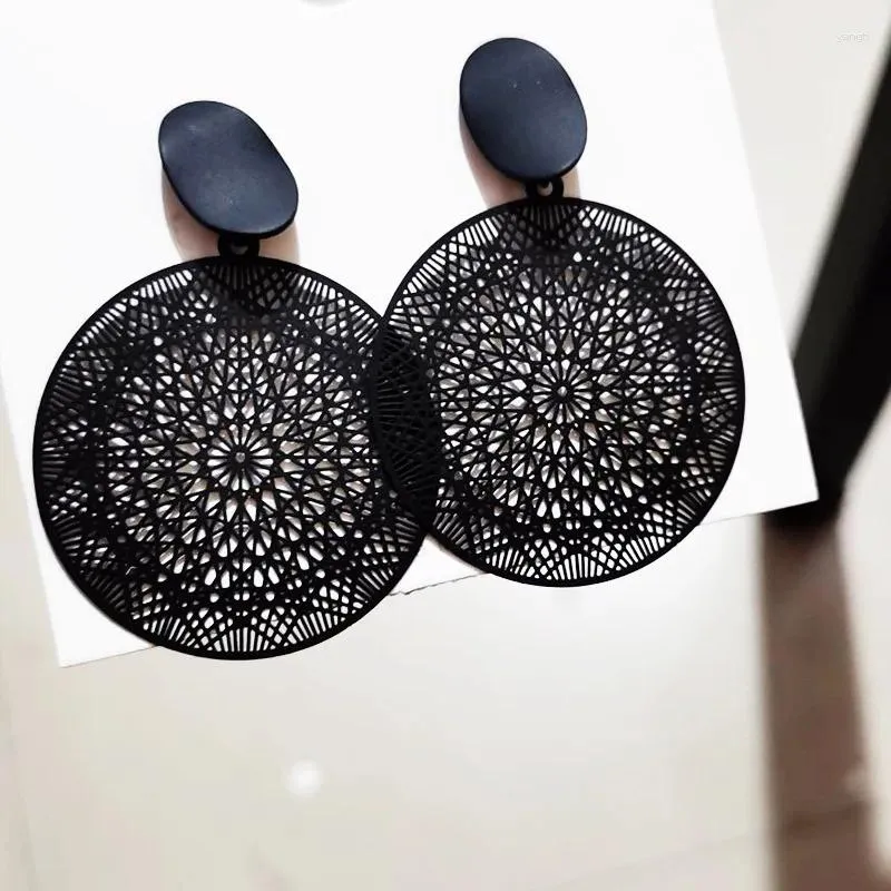 Boucles d'oreilles pendantes classiques noires rondes pour femmes, bijoux de fête tendance en plastique, géométrie, motif floral, goutte