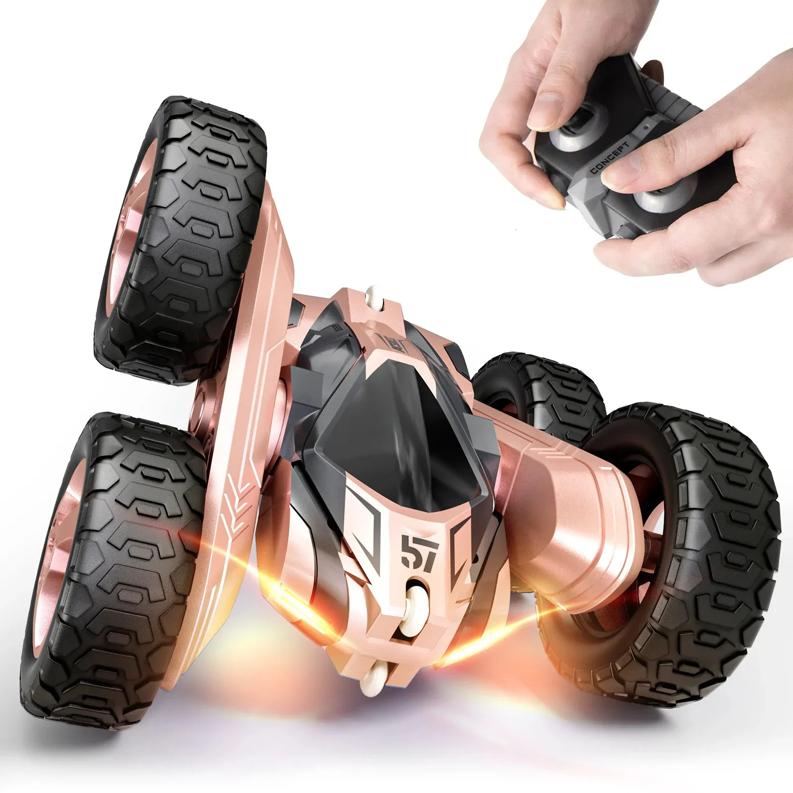 Sinovan remote-controlled car front light wheel lights double-sided 360 rotating RC car toy gesture sensing RC stunt car 240221