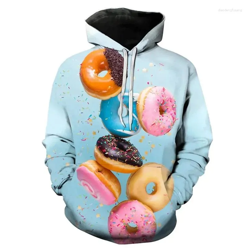 Herrtröjor 3D munkar chokladdesserttryck för män barn mode streetwear långa ärmar unisex vinter harajuku huvtröjor