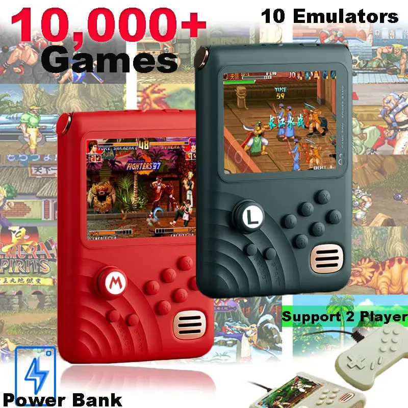 Jogadores console de jogos portátil com banco de potência 2 em 1 10000 jogos retro arcade máquina suporte dois jogadores 3.5 polegadas ipsscreen game player