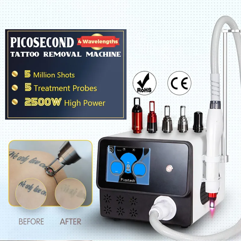 2500W High Power 5 Sonder Picolaser Pigment Treating Tattoo Removal Freckle Acne Elimination Device Q Switch ND YAG PICOSECOND Huden Cleansing Whitening