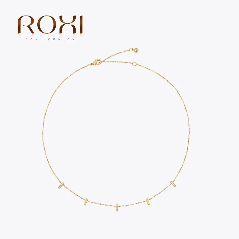 Kolyeler Roxi 925 Sterling Gümüş Geometrik Mikro Kakma Zirkon Zinciri Boyun 18K Altın Kaplama Kadınlar İçin Yığınlı Kolye COLLIER ARGENT 925