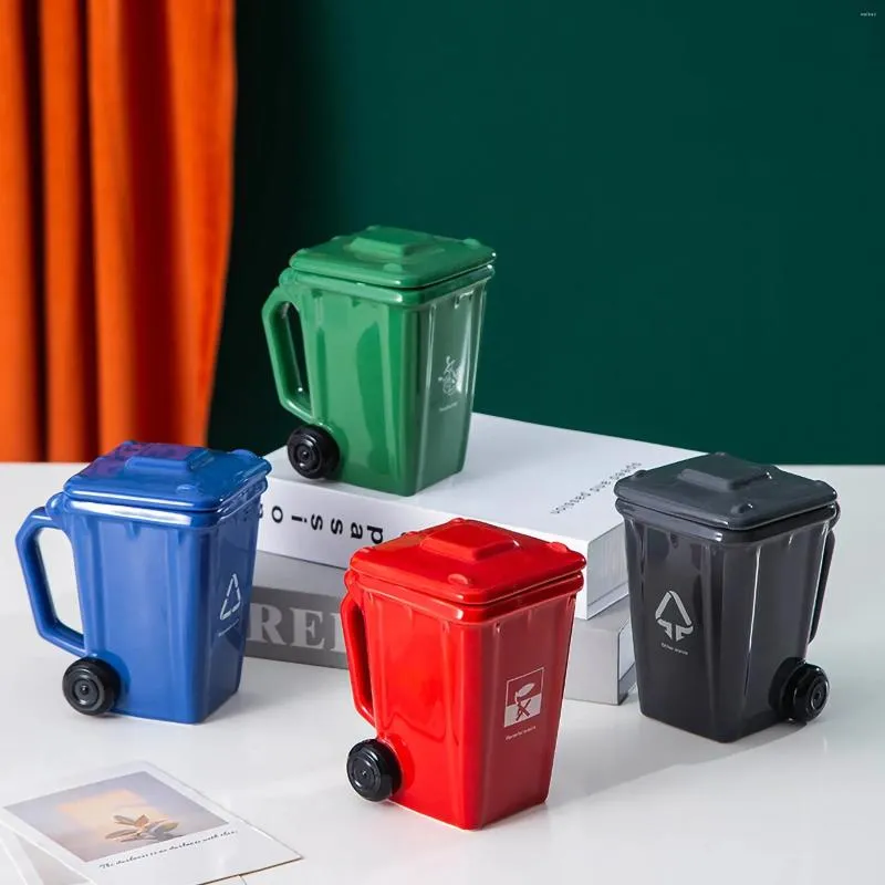 Mugs Industrial Style Trash Can Shape Cups 400ML Ceramic Coffee Drinks Container Novel Creative Gift