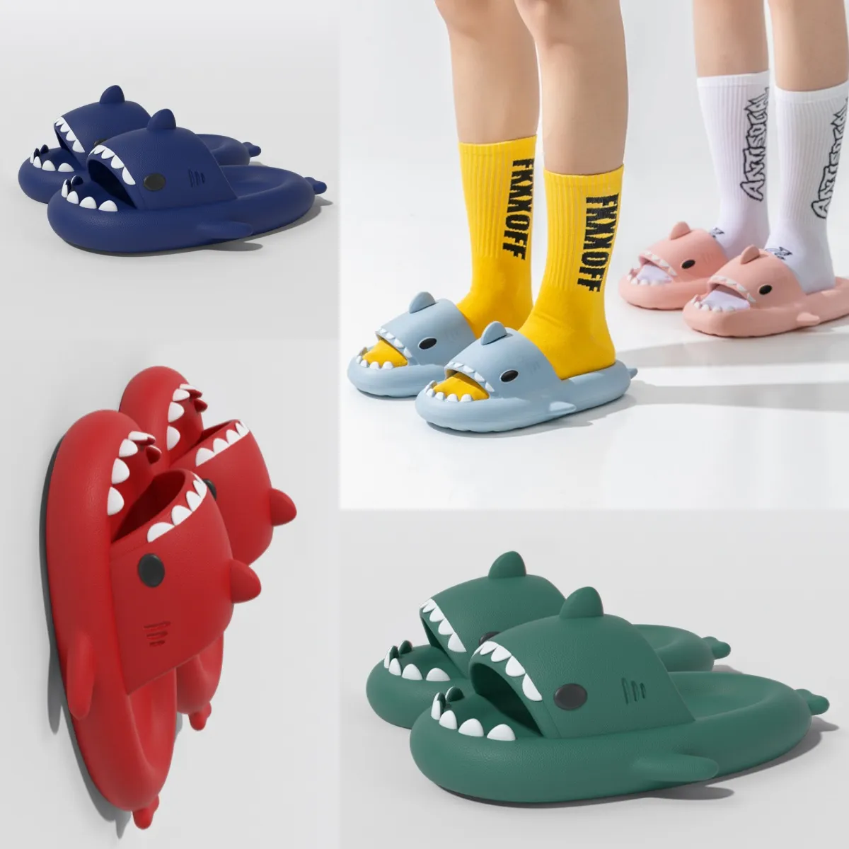 Hoge kwaliteit Zomer Shark Slippers voor Mannen Vrouwen Thuis Antislip Effen Kleur EVA Paar Outdoor Indoor Blauw Huishoudelijke Slipper sandalen platform slides