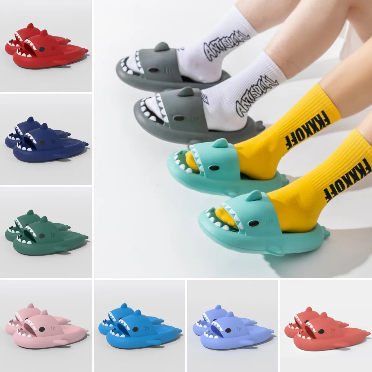 2024 Hot koop Mannen Vrouwen Slippers Shark Slide Sandalen Thuis Outdoor Strand Schoenen Cartoon Badkamer Sneakers Antislip Super zachte grote maat