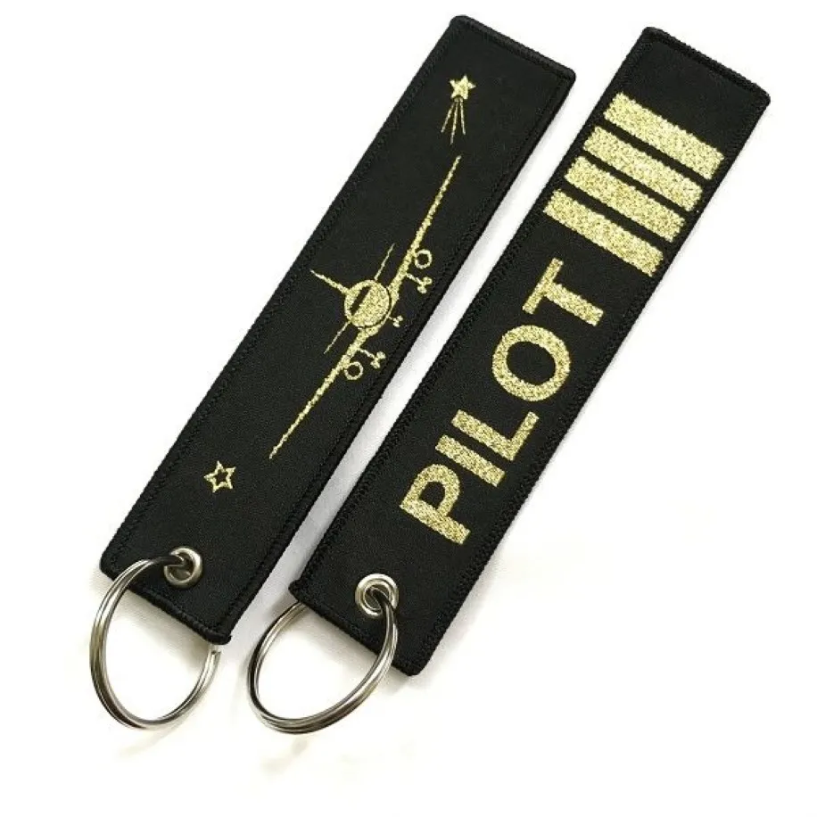 Hele piloot sleutelhangers Porte Flight Crew Pilot Gift Clef Luchtvaart sleutelhanger Stralende gouden kleur geweven sleutelhanger Tags 10 STKS LOT286E