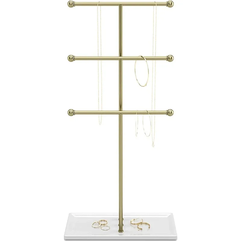 Halsketten-Hänge-Schmuck-Organizer, 3-stufiger Tisch-Halskettenhalter, Schmuckschatulle und Schmuckdisplay mit Schmucktablett-Basis