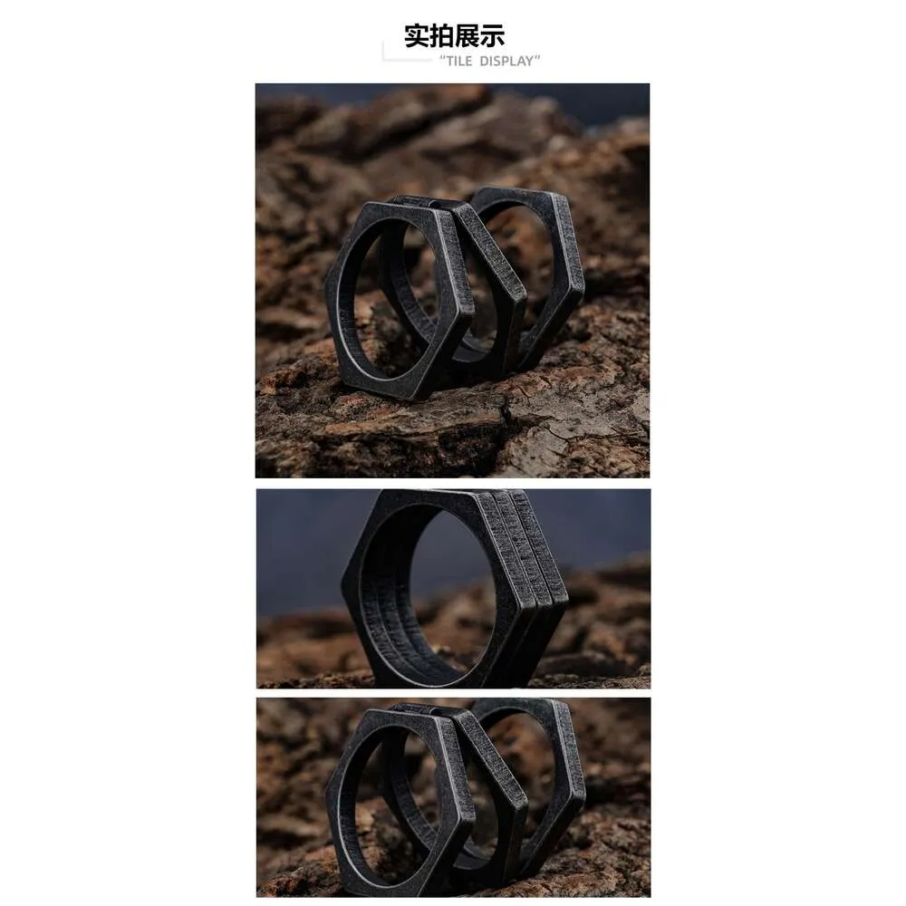 Minimalist Titanium Steel Ring - Polygonal Design, Tiger Detail, Men's ...