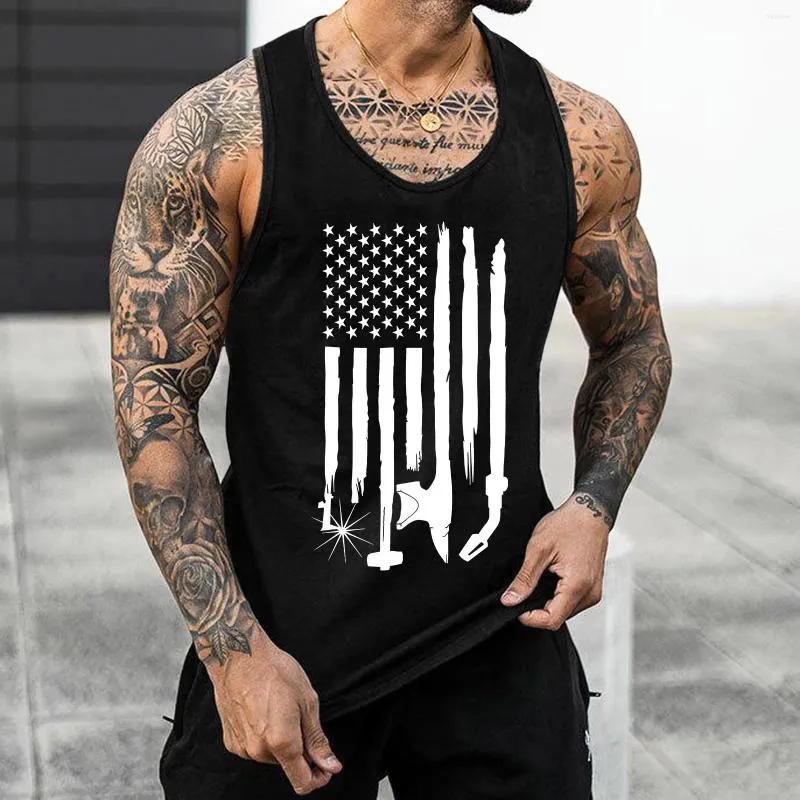 Men's Tank Tops Mens Independence Day Summer Top Breathable Large Size Casual Sleeveless Loose Partial Print Man Shirt