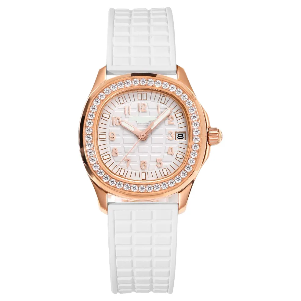 Relojes de pulsera de cuarzo de moda para mujer, reloj de mano de diamante resistente al agua de silicona negra, regalos para niñas, relojes delicados originales para mujer, blanco