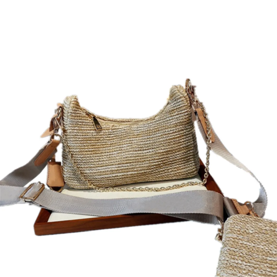Sac Bandoulière Femme En Paille Tressée Noir - Fourre-tout Zippé - Taille Moyenne - Neuf