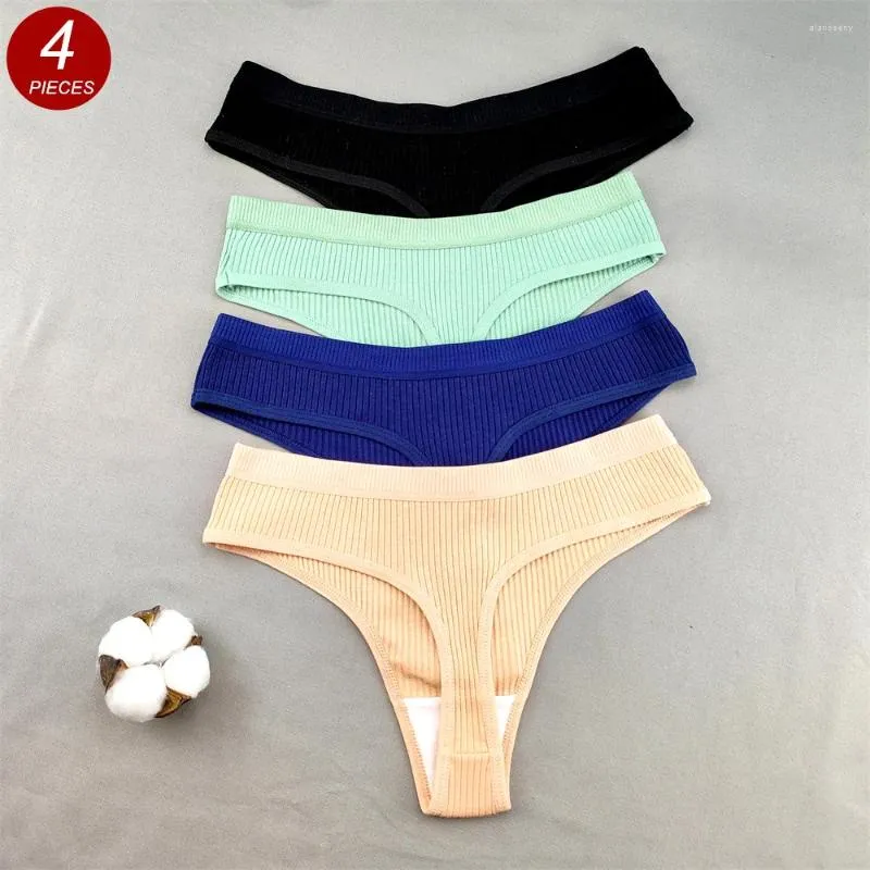 Kadın Panties 4pcs Beyaz Siyah Pamuk Tanga Kadın Brezilyalı Sıralı Renk Dikişsiz G-Strings Alt Rise Ladies Intimes