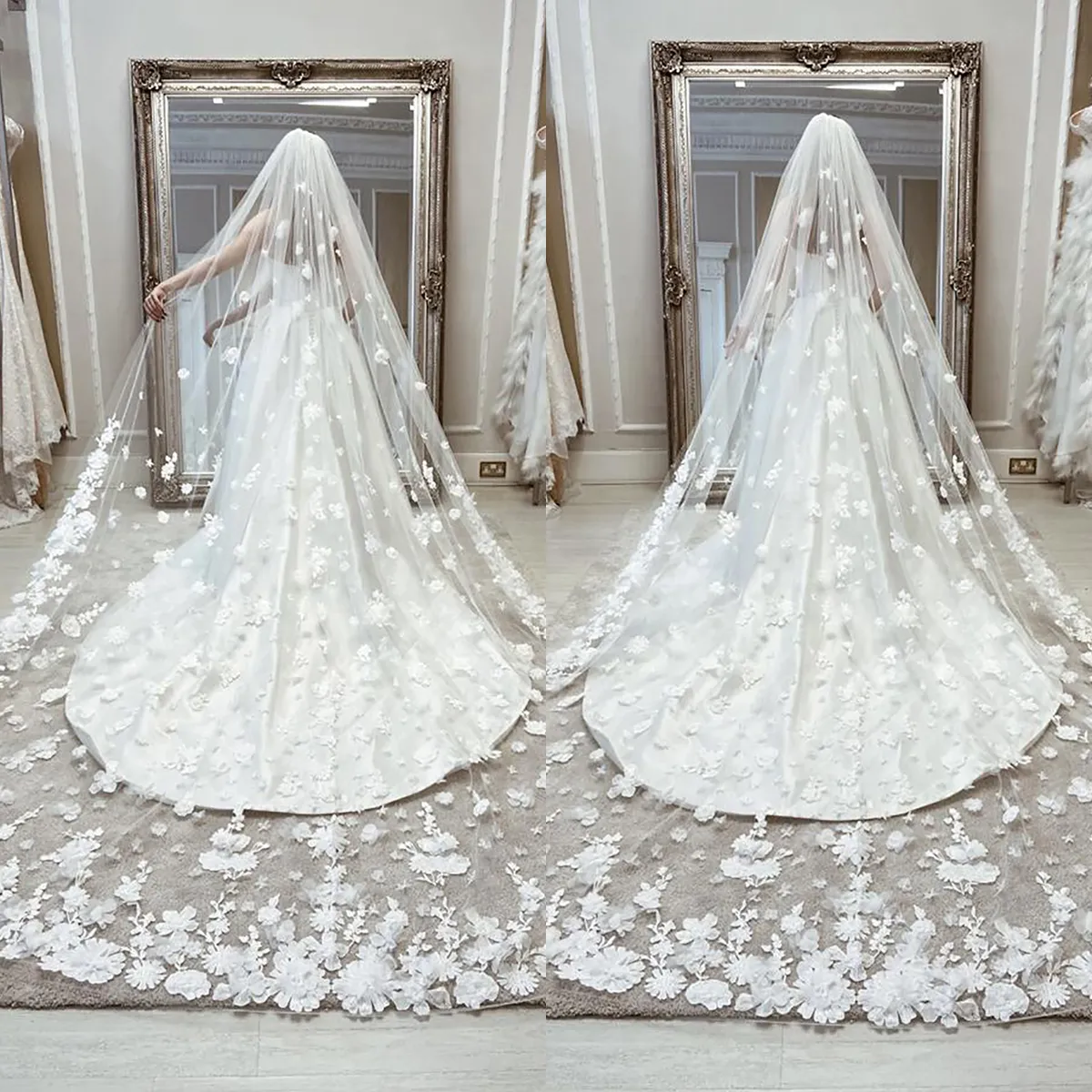 Gorgeous Tulle Cathedral Wedding Veil With Lace Applique Gorgeous Tulle Cathedral Wedding Veil With Lace Applique