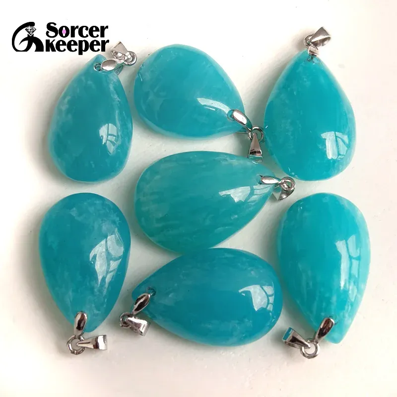 Pendants Natural Amazonite Gemstone Pendant 925 Sterling Silver Clip Bail Handmade Craft DIY Charm Necklace Earring Jewelry Making 1PCS