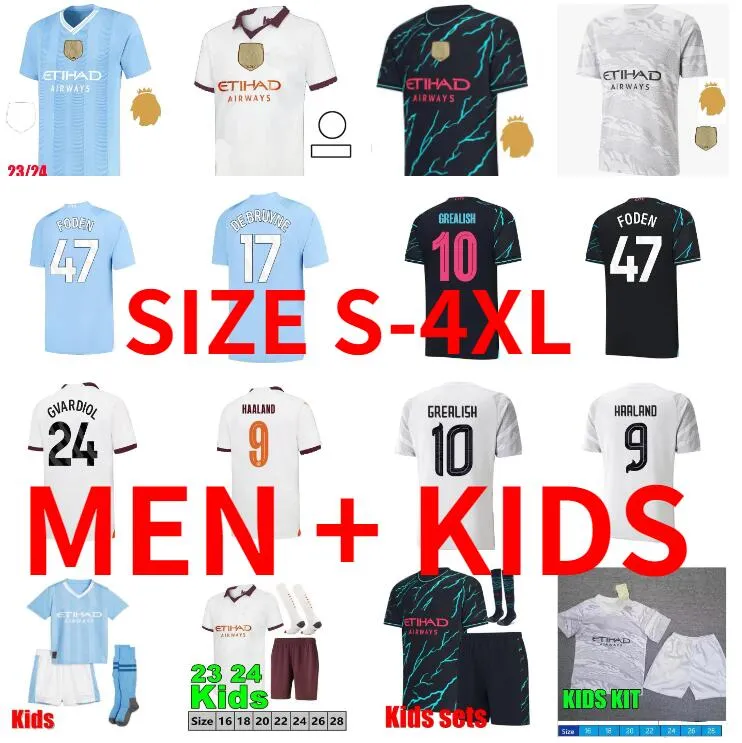 23 24 HAALAND 축구 유니폼 맨 시티 드래곤 Doku Grealish Mans Cities 팬 플레이어 De Bruyne Foden 2023 2024 Football Shirts Kids Kit 챔피언