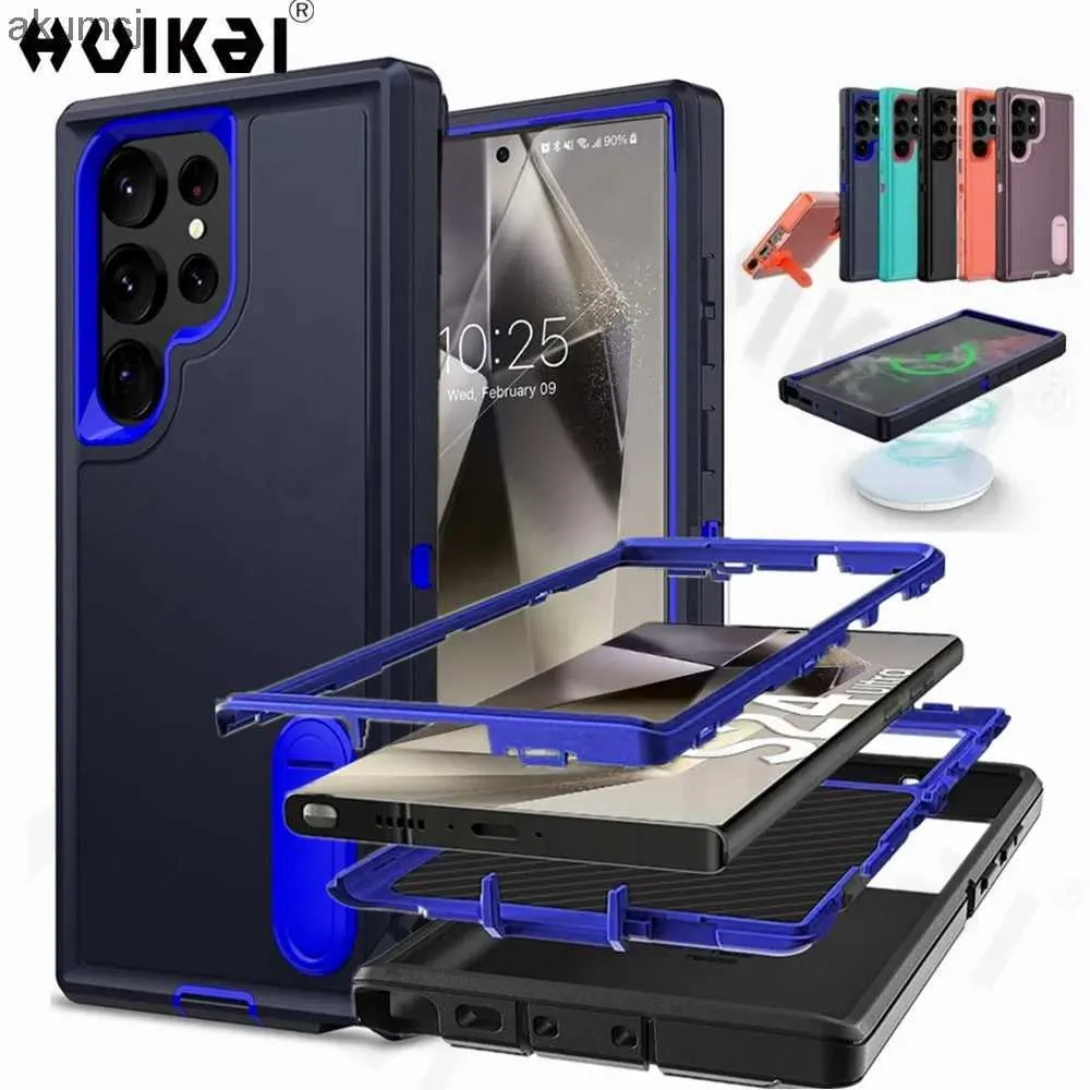 Cell Phone Cases Case For Samsung Galaxy S24 Ultra S23 Ultra S22 Ultra 3 in 1 Shockproof Heavy Duty Anti-Scratch Rugged Protective Kickstand Cove YQ240221