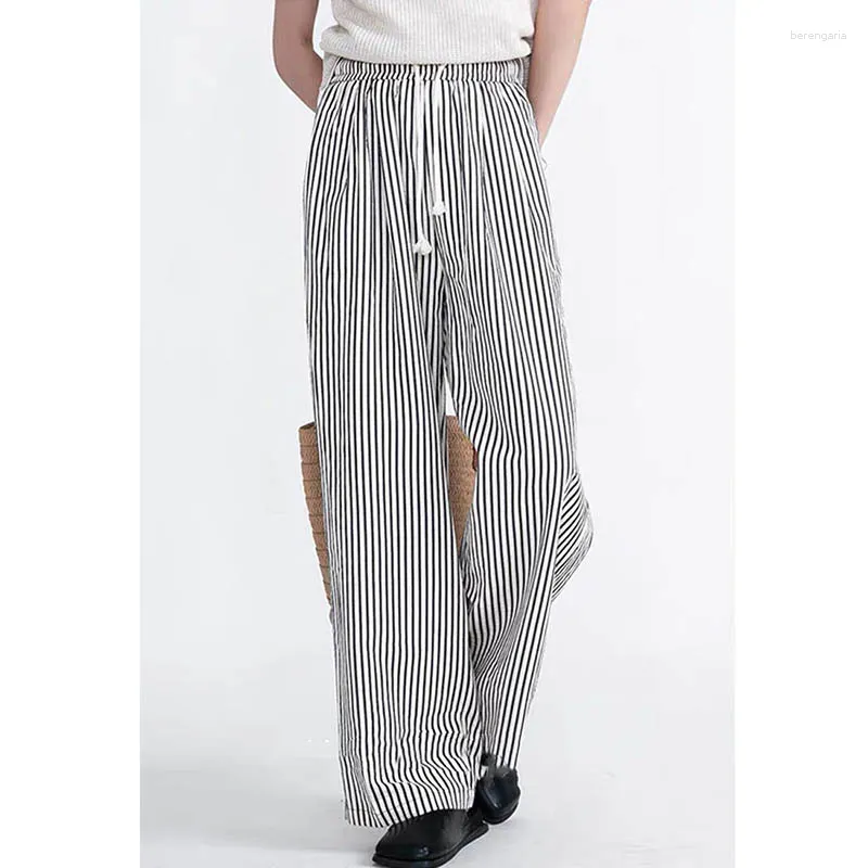 Pantalons pour femmes vêtements taille haute rayure cordon de serrage ample droit mode loisirs pantalons à jambes larges printemps vêtements de rue 24