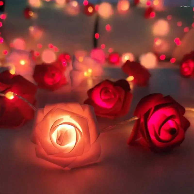 Strängar stränglampa realistiska led rosblommor för alla hjärtans dag dekor batteridrivna hängande dekoration