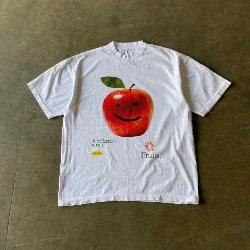 Men's T-Shirts Harajuku Letter Apple printed casual short-sleeved T-shirts women y2k baggy cartoon summer O-neck pattern printed T-shirts women J240221